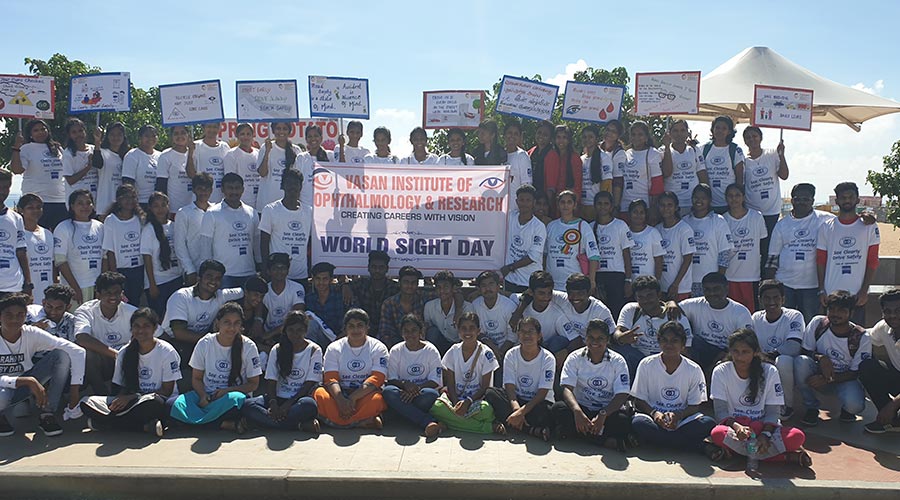Students at the World Sight Day rally